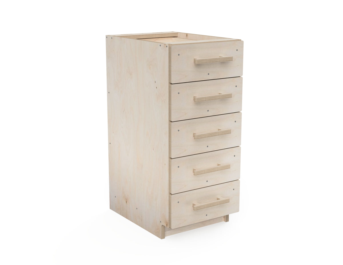 Detailed digital model of a 5-drawer storage cabinet for workshop, downloadable DXF CNC cutting files