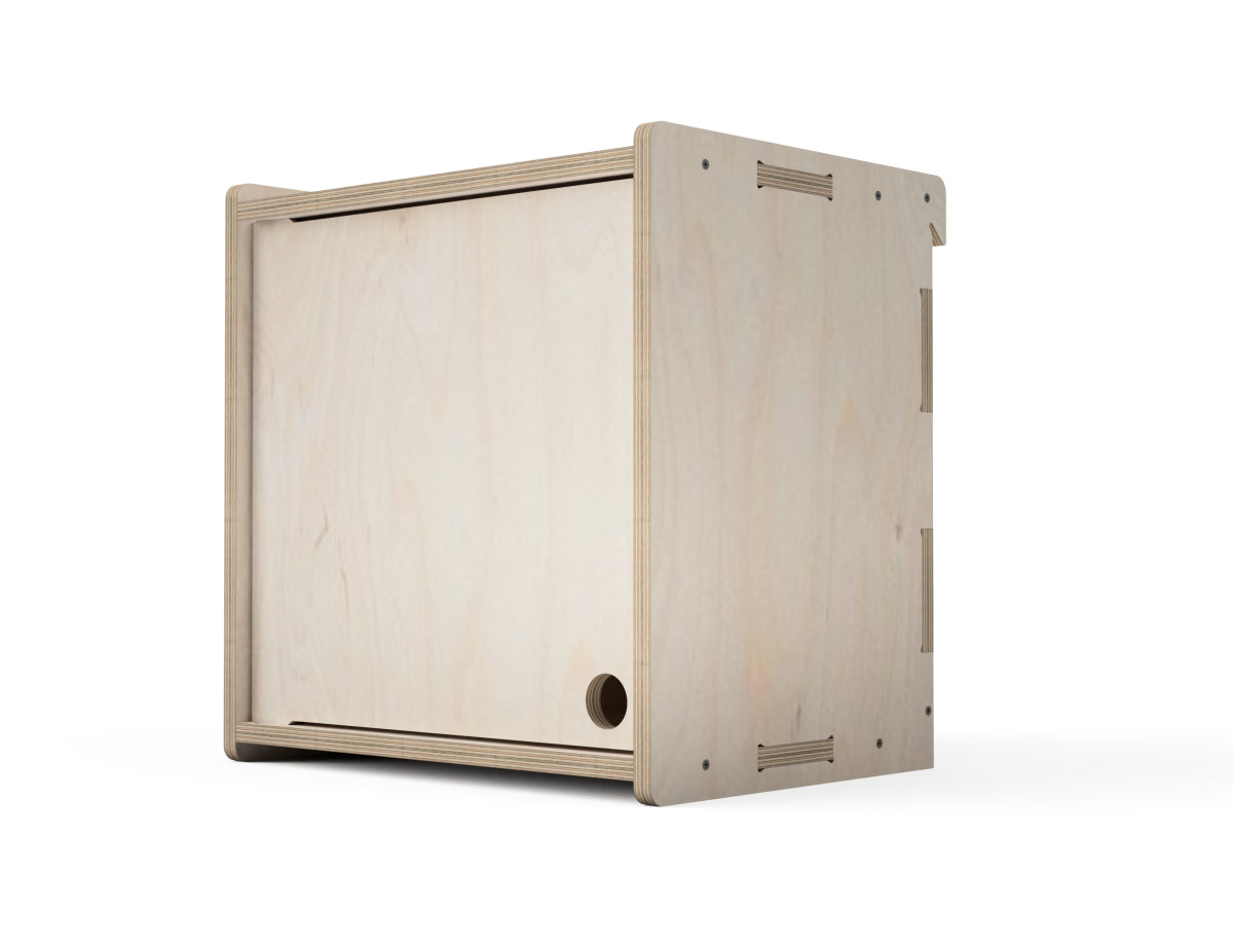 Rendered view of single door cabinet - french cleat attachment - layout from DXF file