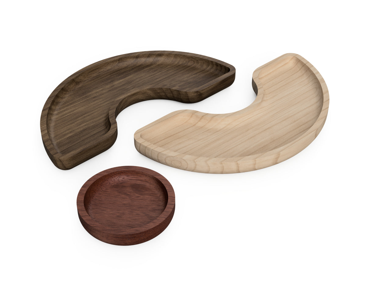 Snack Tray "Harmony" DXF file rendered from angled view for CNC cutting