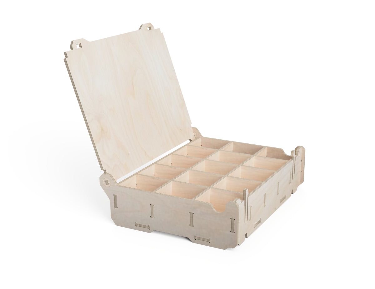 Sortable Storage Box DXF file DXF file rendered from angled view for CNC cutting