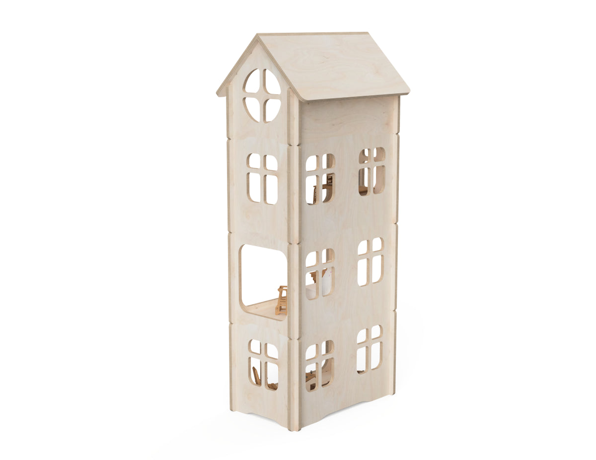 Doll House DXF file rendered from angled view for CNC cutting