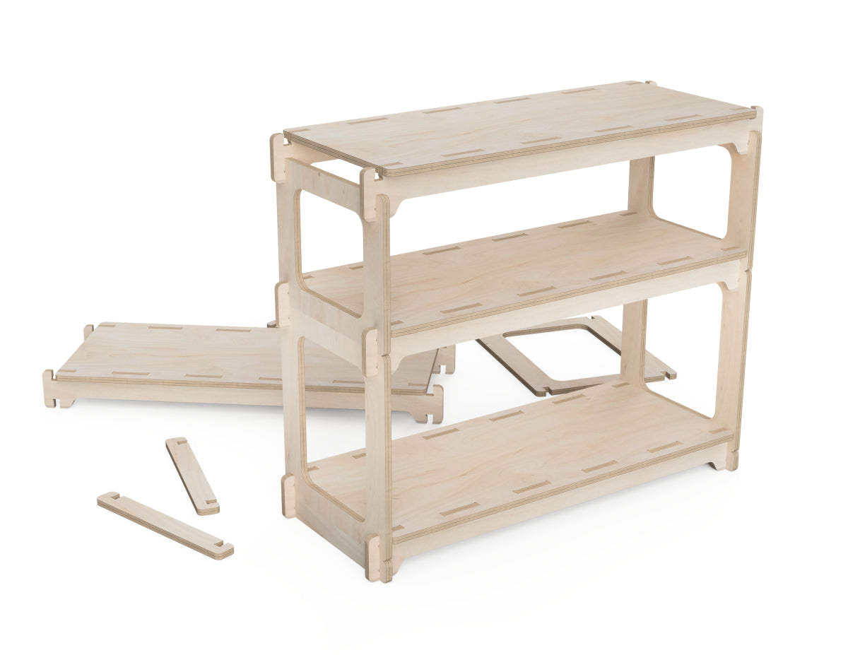 Rendered view of stackable storage shelf layout from DXF file