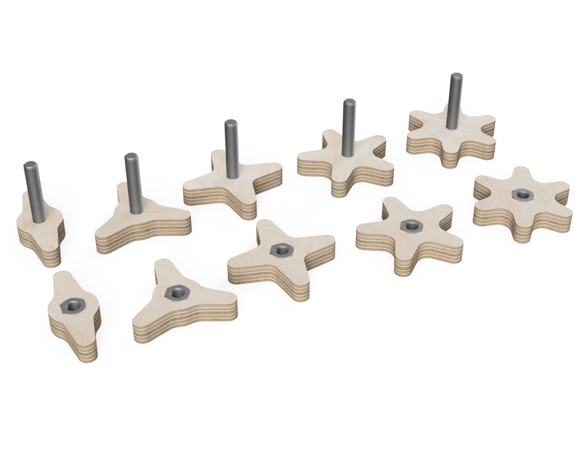 Star Knobs - Stars - DXF file rendered from angled view for CNC cutting