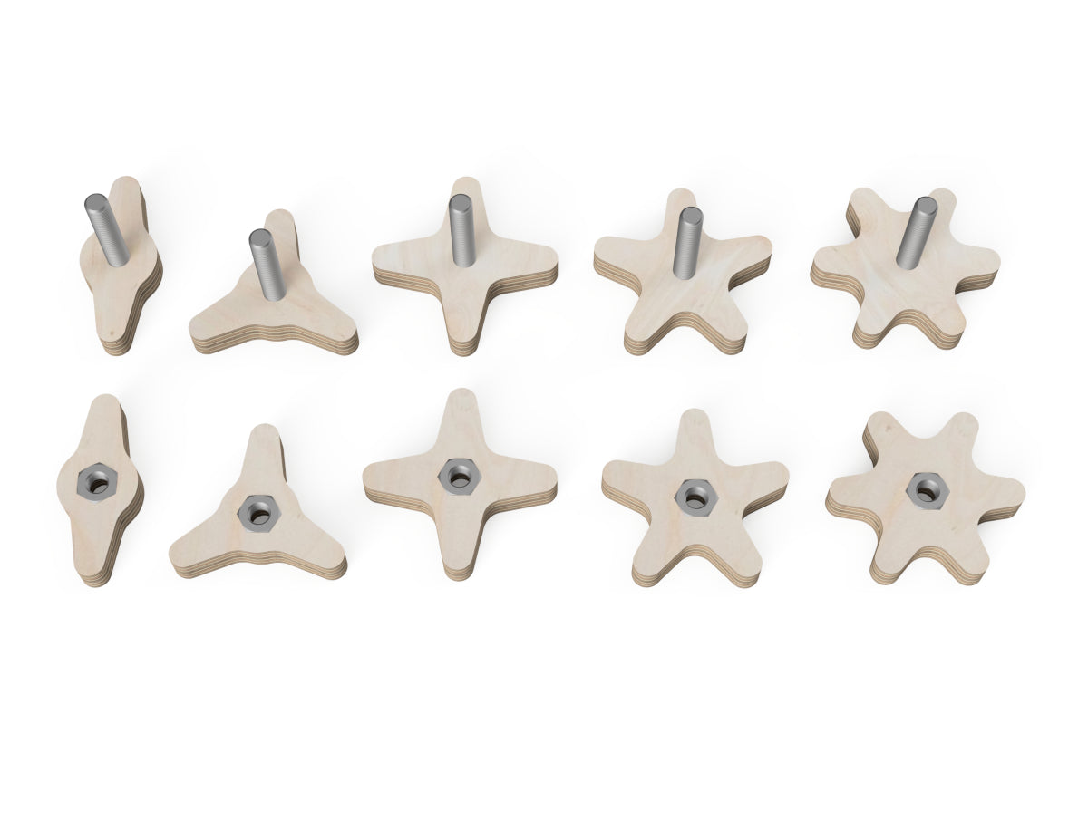 Rendered view of star knobs - stars - layout from DXF file