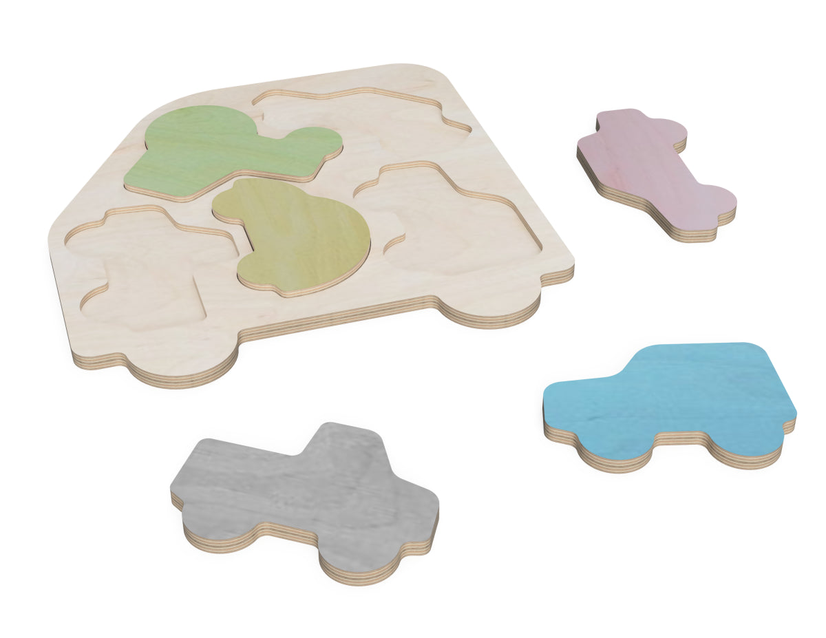 Stepping Stones "Cars" DXF file rendered from angled view for CNC cutting