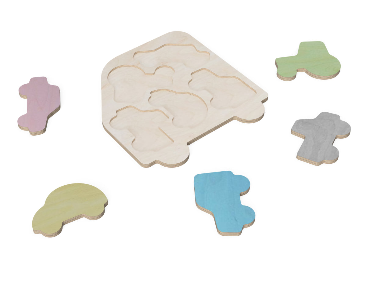 Stepping Stones "Cars" CNC-ready design showing joints and assembly features