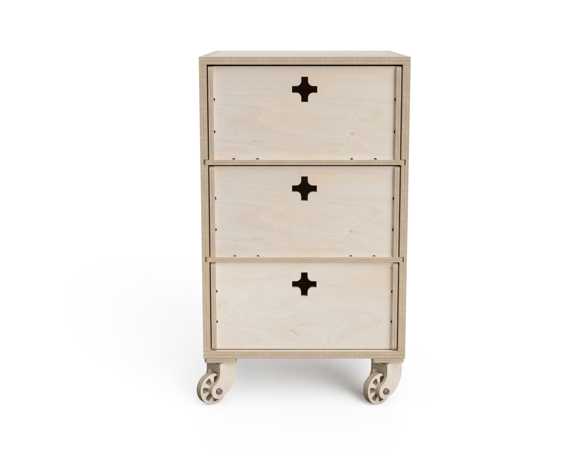 Three Drawer Cabinet For Workshop DXF file rendered from angled view for CNC cutting