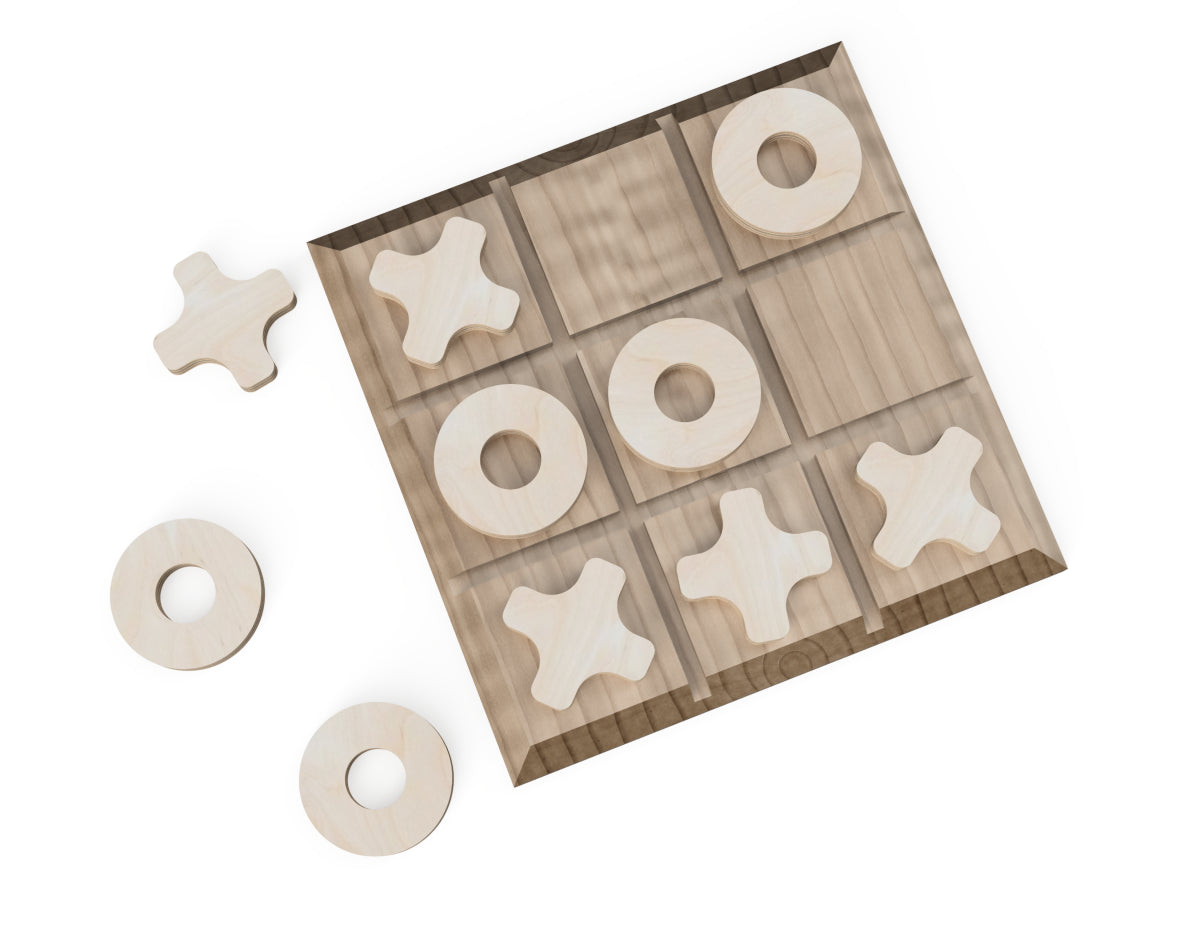 Tic Tac Toe Free DXF file rendered from angled view for CNC cutting