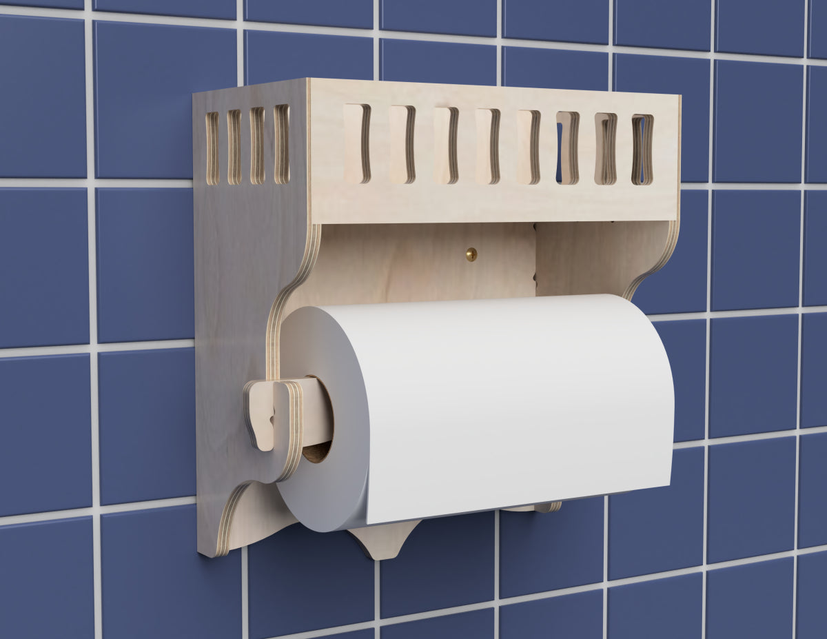 Wall Paper Towel Holder DXF file rendered from angled view for CNC cutting