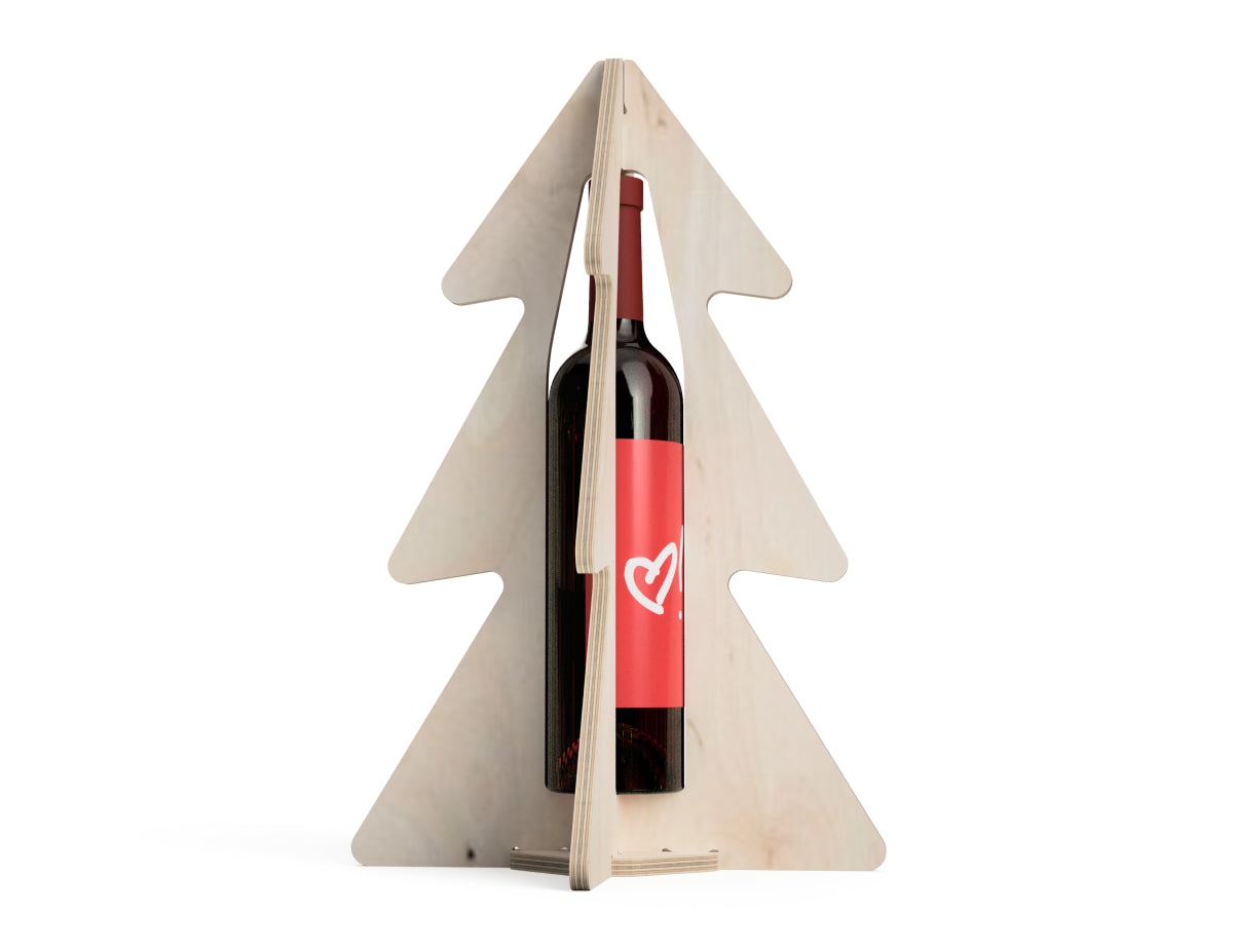 Wine Bottle Holder - Christmas Tree Free DXF file rendered from angled view for CNC cutting