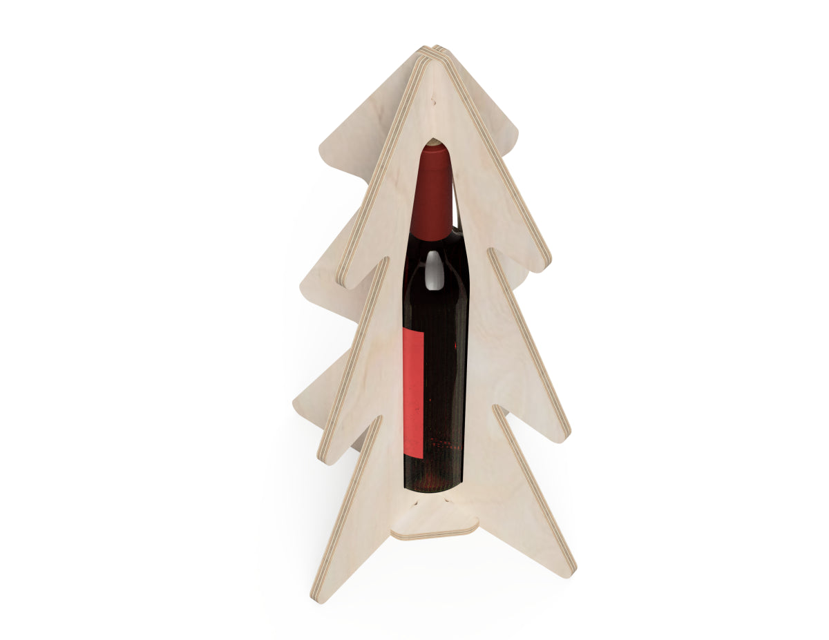 Rendered view of wine bottle holder - christmas tree layout from Free DXF file