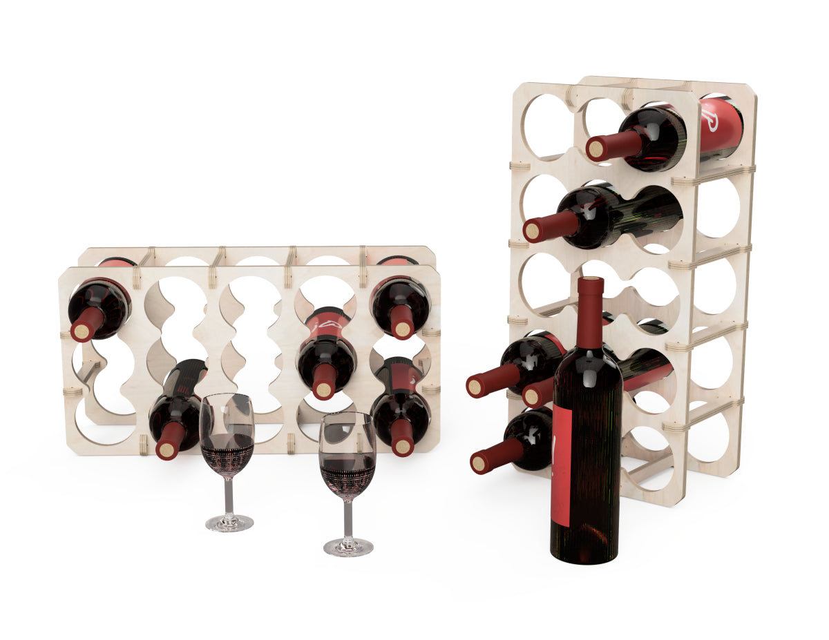 Wine bottle stand DXF file CNC-ready design showing joints and assembly features