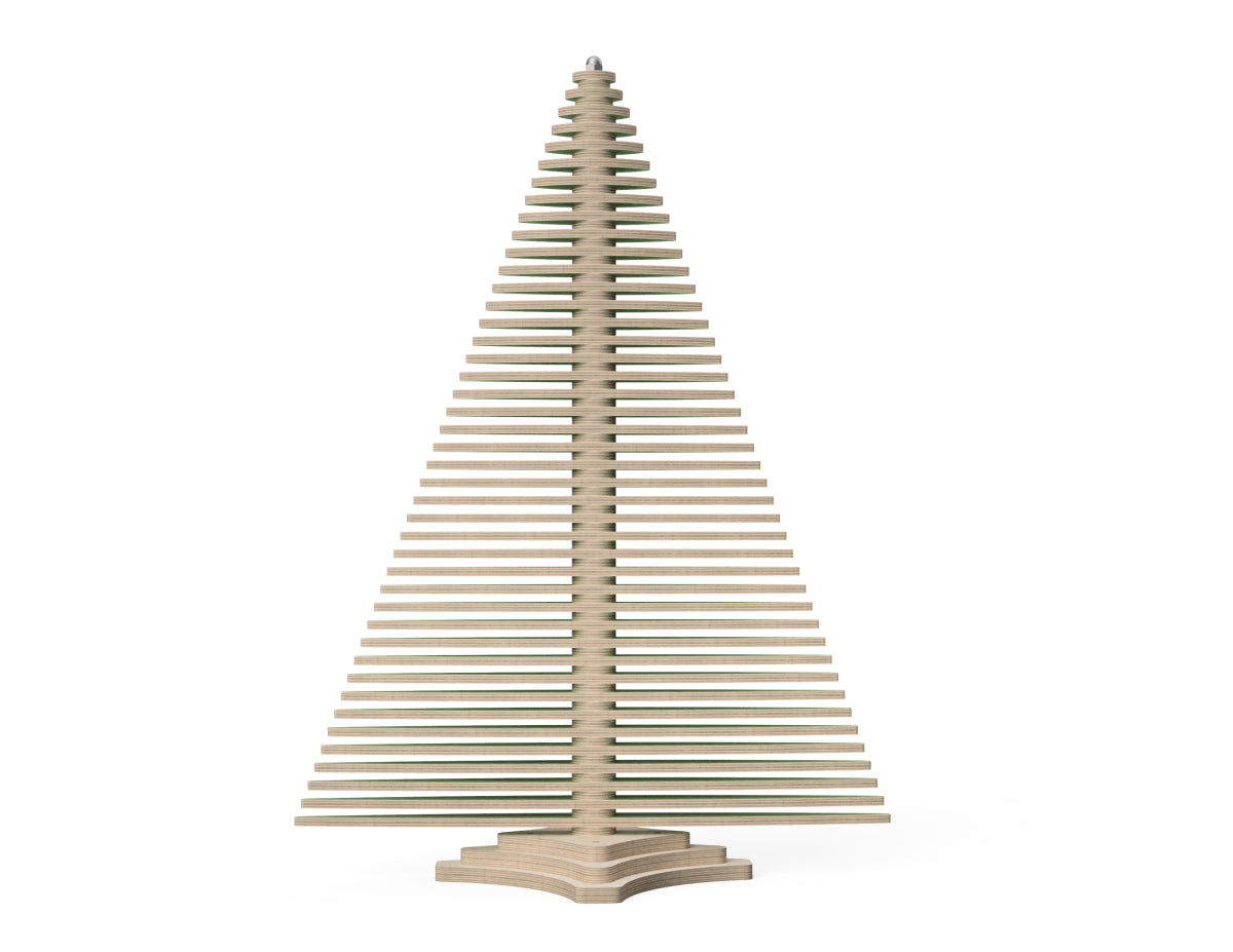 Wooden Christmas Tree DXF file rendered from angled view for CNC cutting