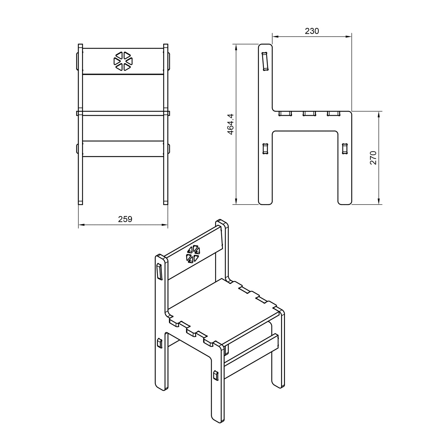 Rendered view of children's chair dxf file layout from DXF file