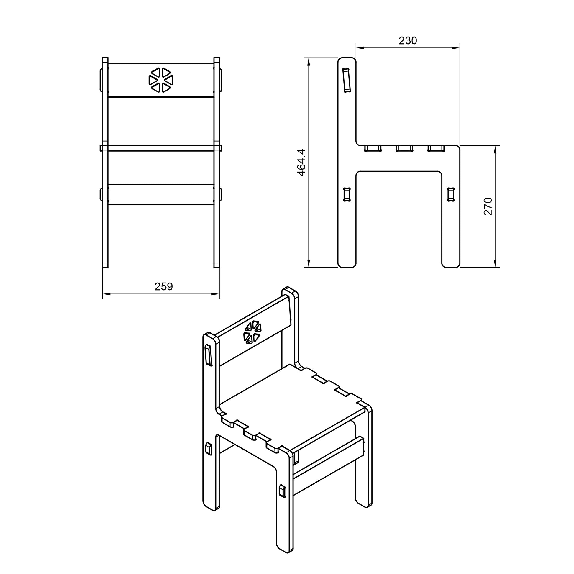 Rendered view of children's chair dxf file layout from DXF file