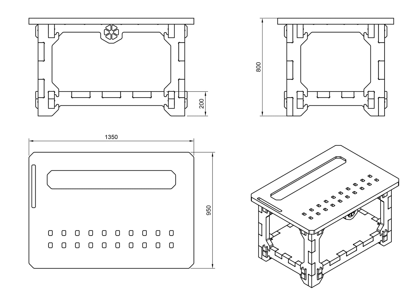 Rendered view of crafting table dxf file layout from DXF file