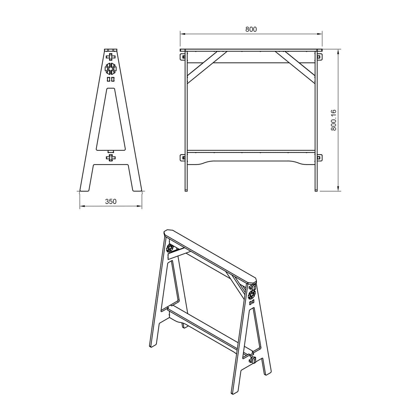 Rendered view of sawhorse dxf file layout from DXF file