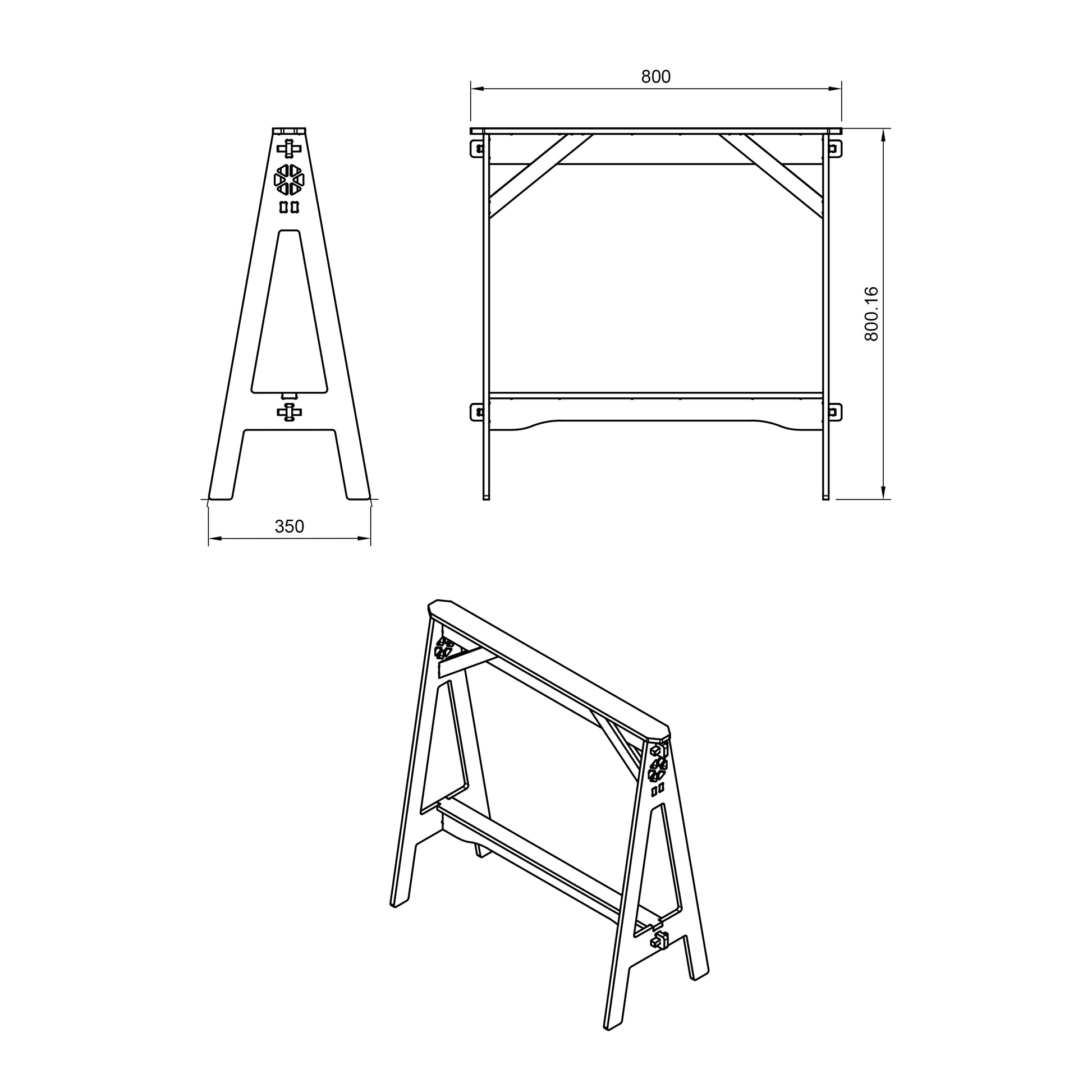Rendered view of sawhorse dxf file layout from DXF file