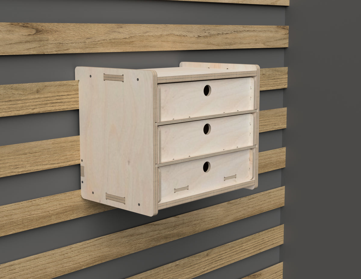 3 - Drawer Cabinet - French Cleat Attachment - DXF file rendered from angled view for CNC cutting