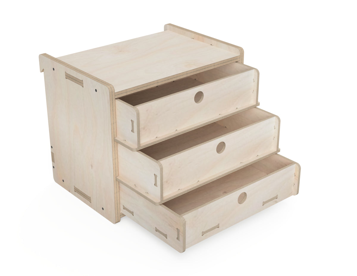 3 - Drawer Cabinet - French Cleat Attachment - CNC-ready design showing joints and assembly features