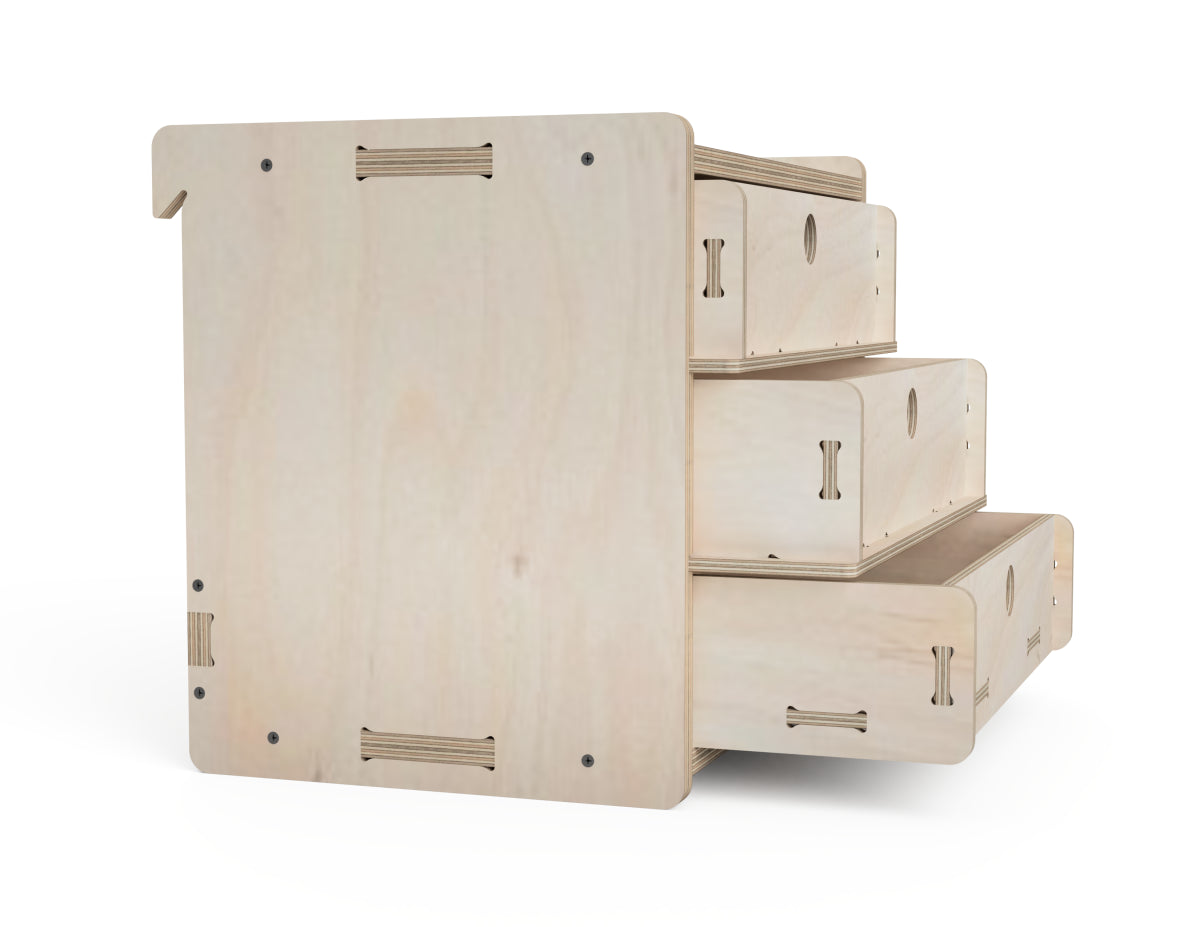 Rendered view of 3 - drawer cabinet - french cleat attachment - layout from DXF file
