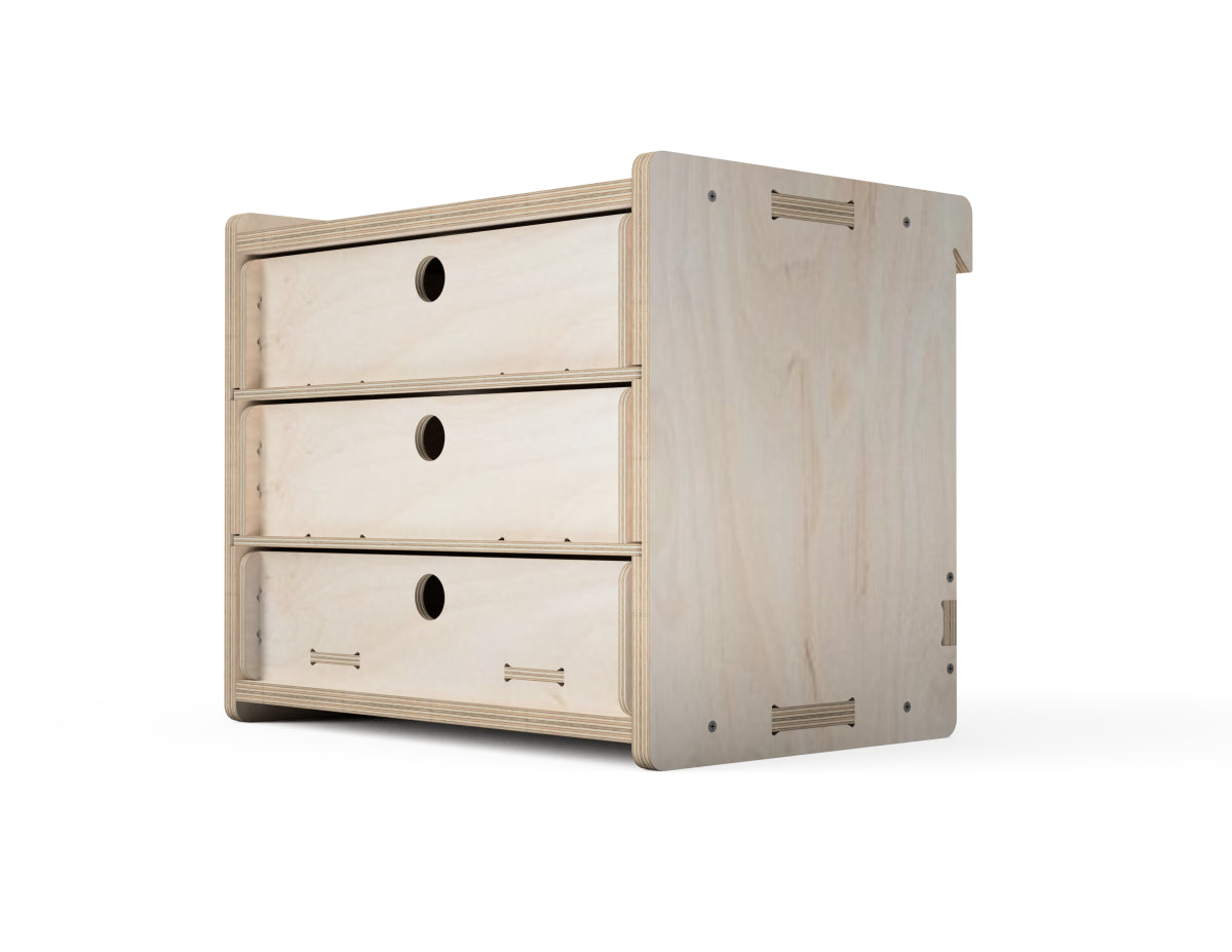 Detailed DXF drawing of 3 - drawer cabinet - french cleat attachment - for CNC router