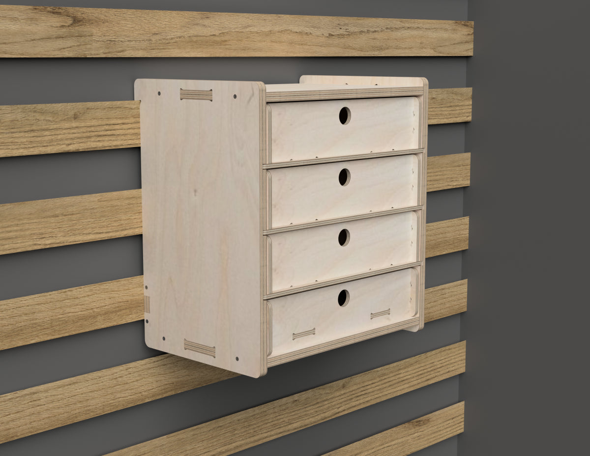 4 - Drawer Cabinet - French Cleat Attachment - DXF file rendered from angled view for CNC cutting