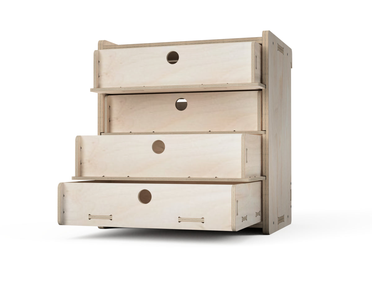 Rendered view of 4 - drawer cabinet - french cleat attachment - layout from DXF file