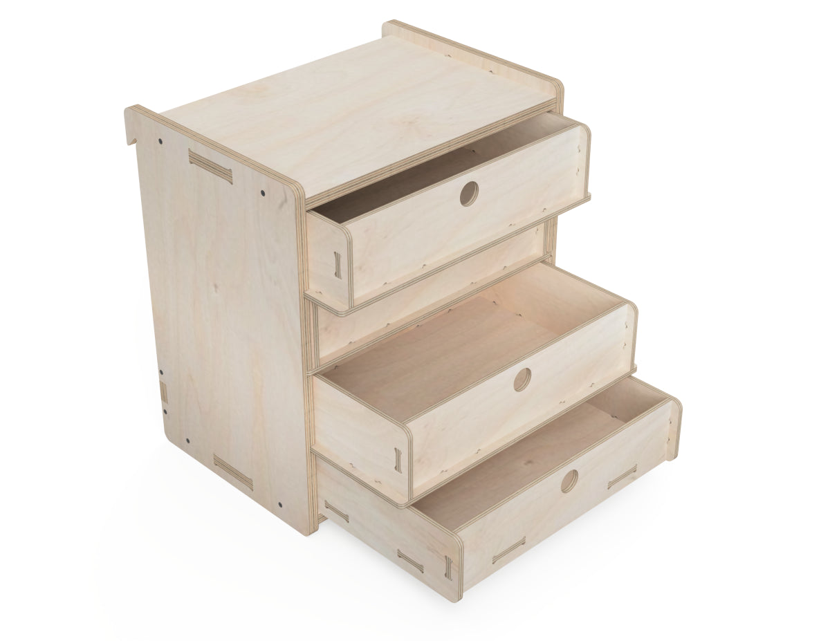 Detailed DXF drawing of 4 - drawer cabinet - french cleat attachment - for CNC router