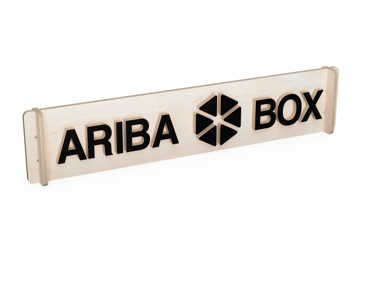 Close-up of Aribabox logo French cleat attachment