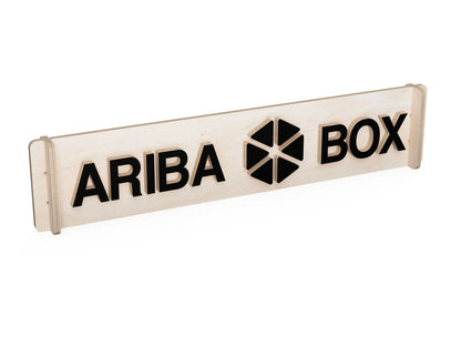 Close-up of Aribabox logo French cleat attachment