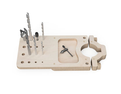 Free DXF file project showing drill press bit holder in use