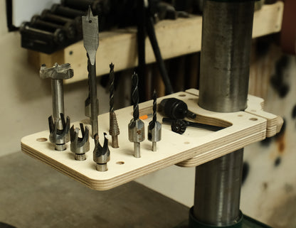 Assembled drill press bit holder attached to 60 mm column