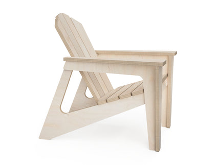 Side view showing the angled back and low seat of the kids chair design
