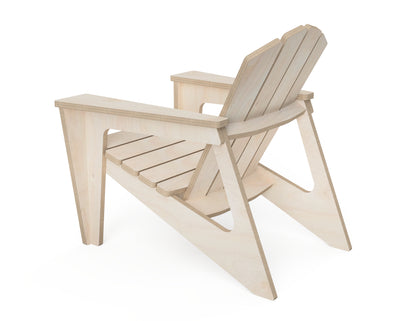 Side view showing the angled back and low seat of the kids chair design