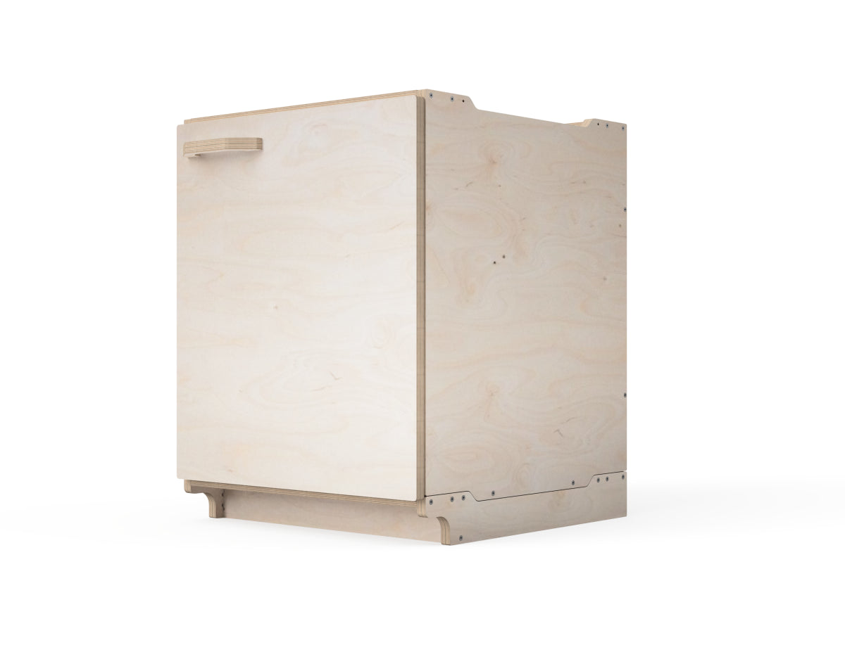 Render showing three cabinet modules stacked in a workshop setup