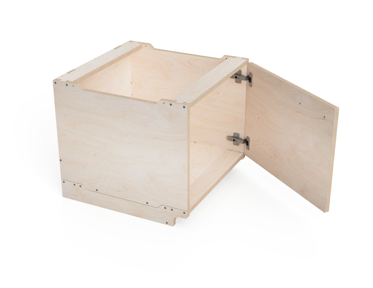 Render highlighting modular cabinet joints and assembly