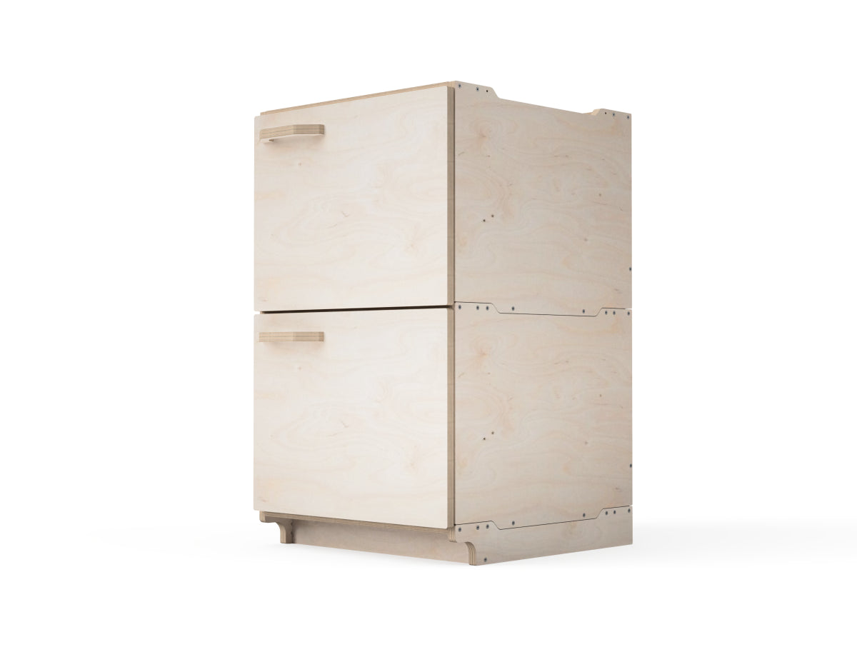 Multiple modular cabinet sections stacked together