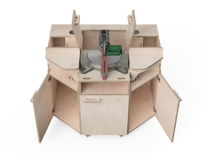 Miter saw station with integrated dust collection hopper design