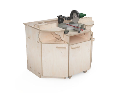 CNC miter saw station built from plywood with integrated workshop storage