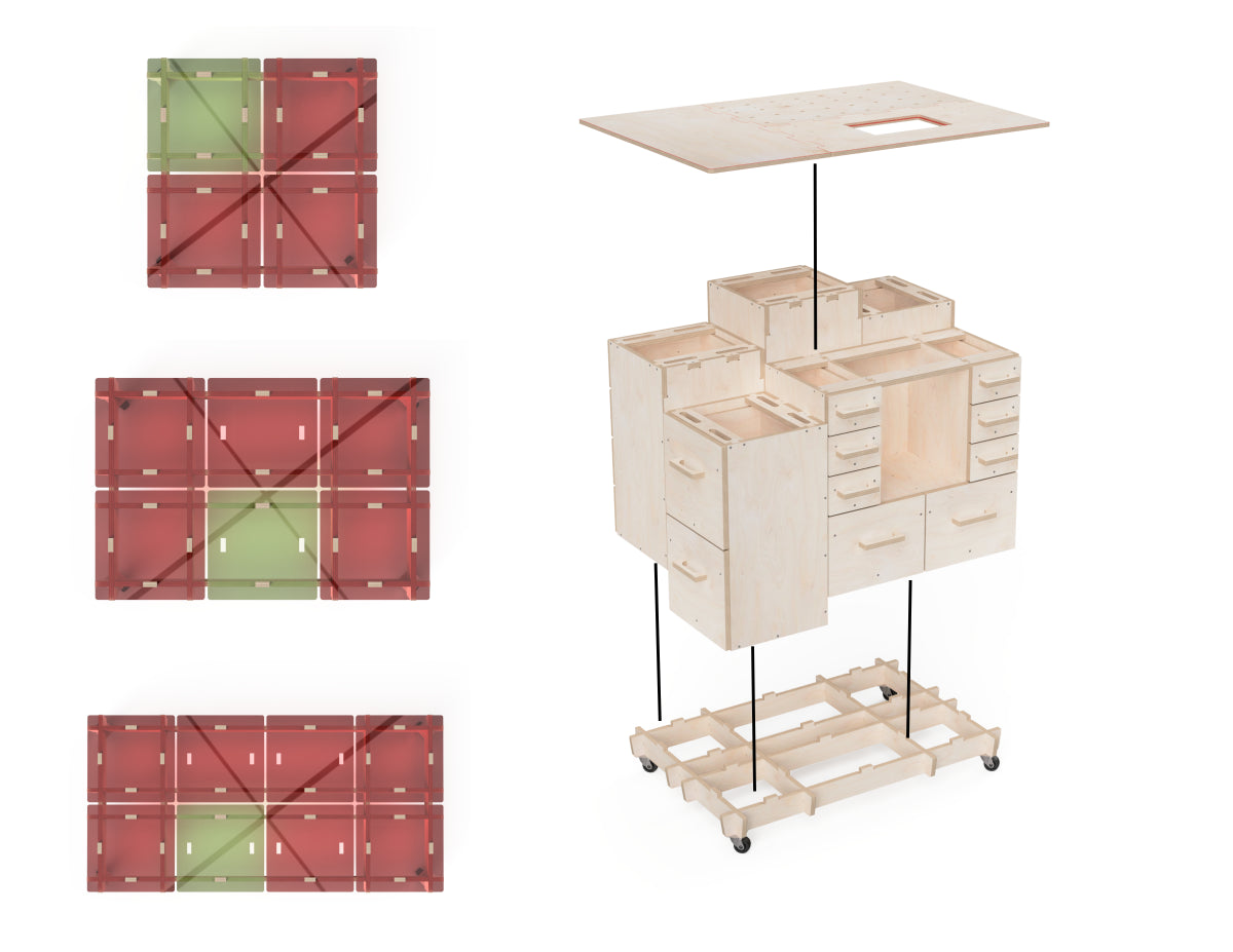 Modular Storage Dxf File Modular Workbench Cabinet Attachment DXF Files with 2 Drawers & Storage ...