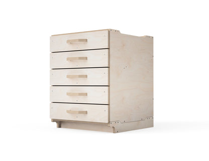 Stackable CNC cabinet modules for workshop organization.