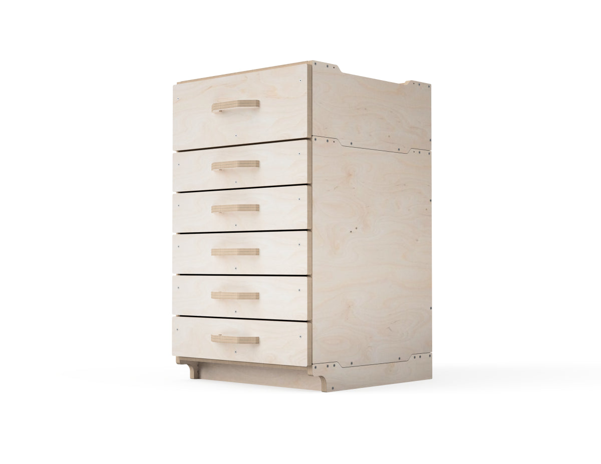 Side view of modular cabinet showing drawer construction.