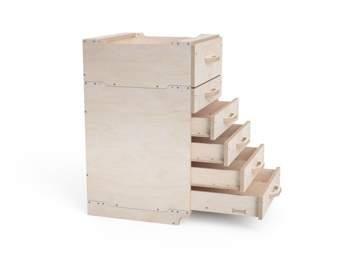 3/4 size modular workshop cabinet DXF files design render.