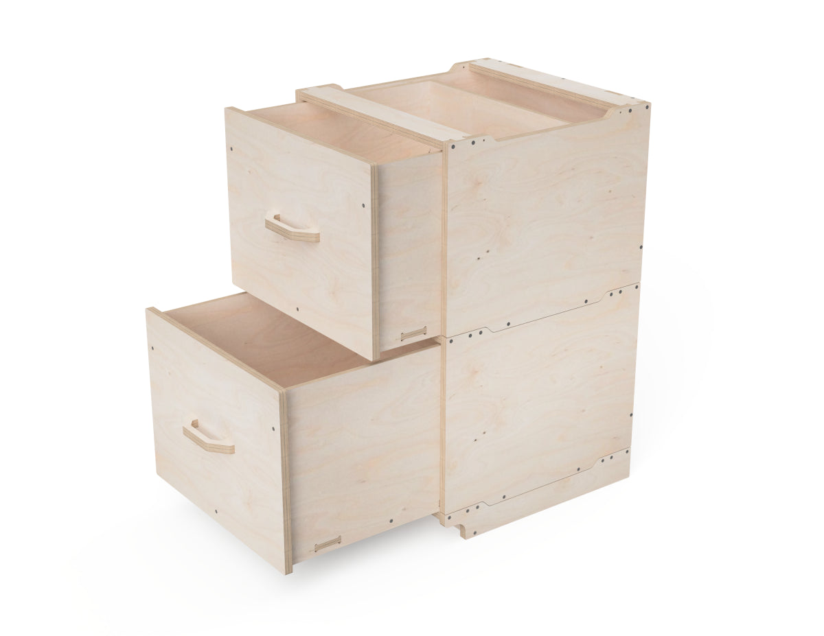 Modular cabinet drawer assembly without drawer slides