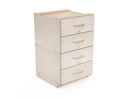Side view of modular cabinet module with two built-in drawers