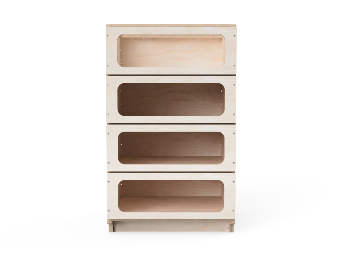 Front view of 1/4-height modular workshop cabinet shelf