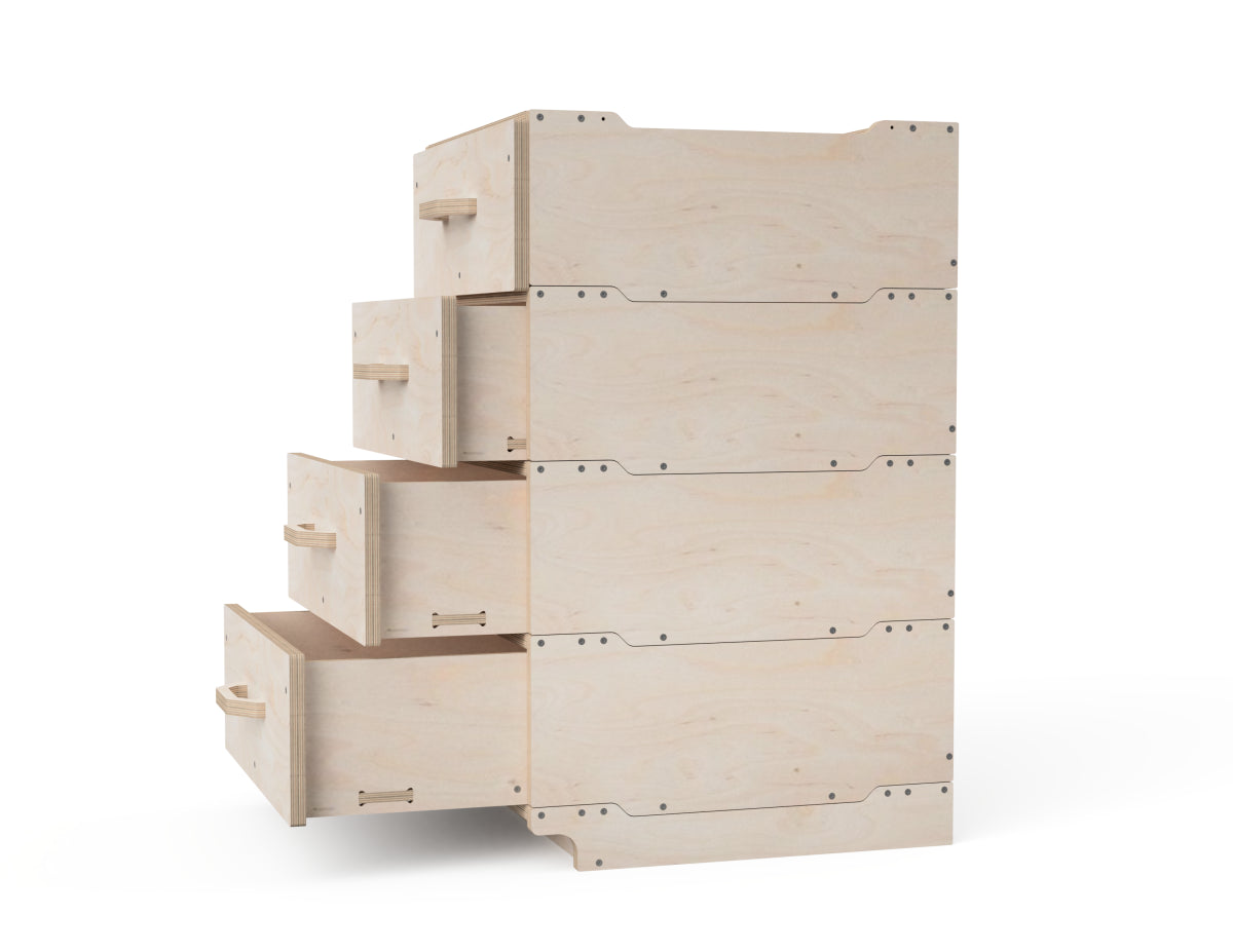 Assembly view highlighting the drawer mechanism without drawer slides.