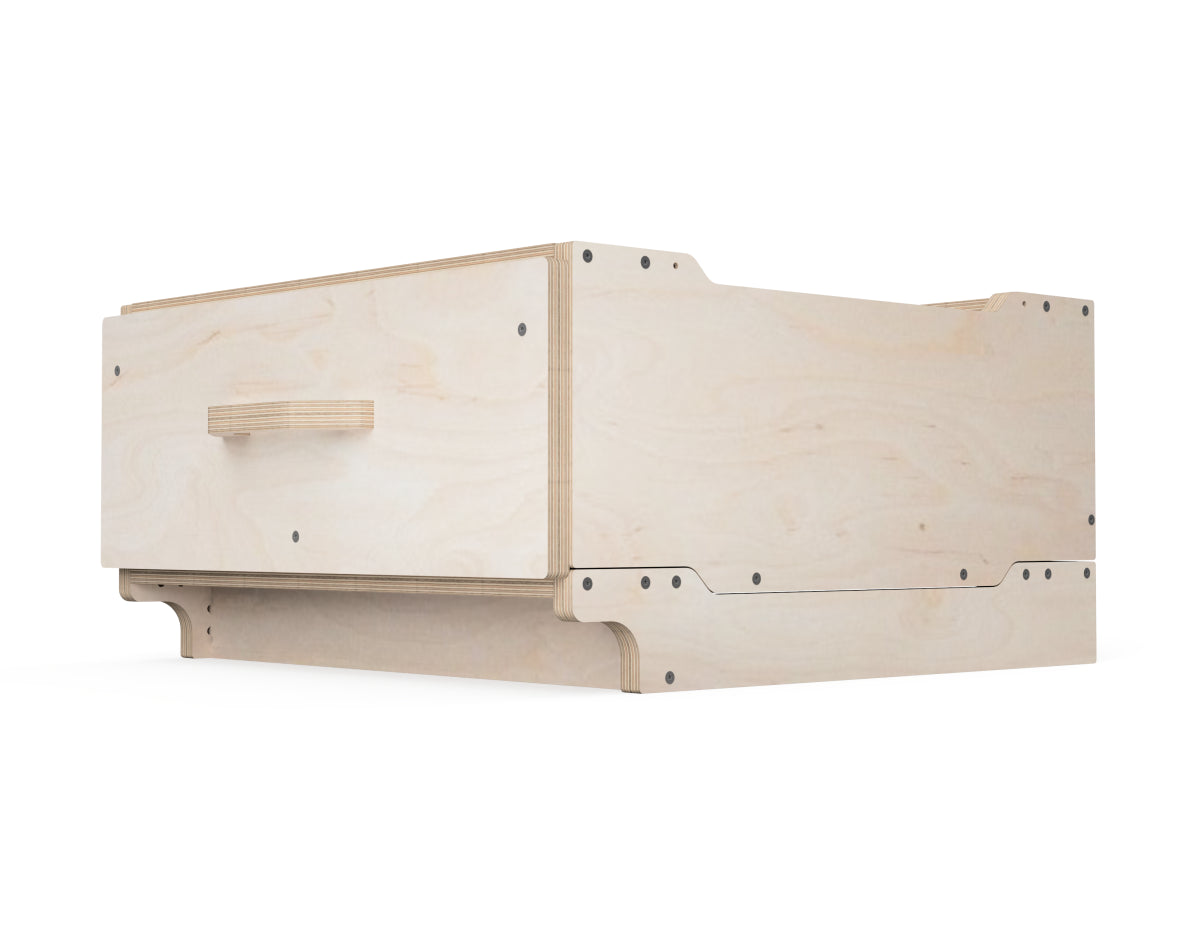 CNC-cut ¼-height workshop cabinet module with built-in drawer.