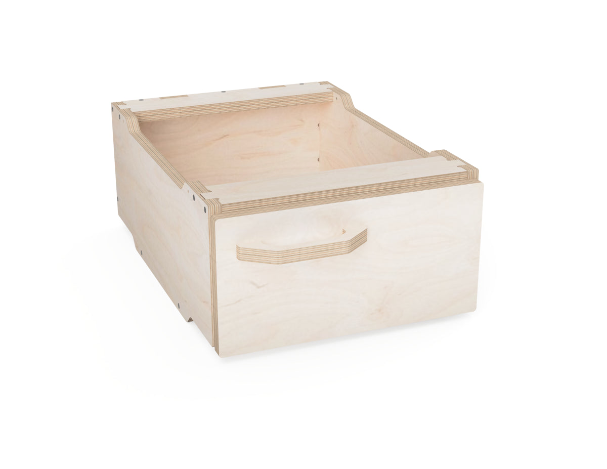 Stackable modular cabinet sections rendered for workshop storage